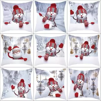 Christmas Sofa Case 3D Snowman Cushion Cover Decorative Covers разноцветный