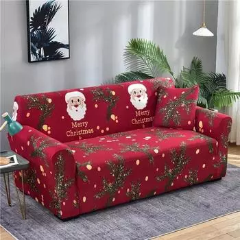 Christmas Sofa Cover for Living Room Elastic Spandex L Shape Sectional Couch Slipcovers Home Decor Xmas Santa Clause Sofa Covers 1-Seat-90-140cm