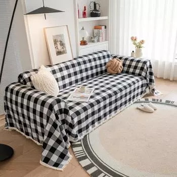 Рождественский чехол для дивана в клетку, чехол для дивана, сетка, гостиная, кровать для питомца, кресло, мягкое с кисточками, моющееся полотенце, плед, одеяло 140x180