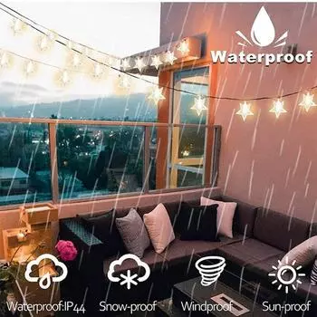 Christmas Solar String Lights Outdoor Led Crystal Star Lights Waterproof Solar Powered Patio Light For Garden Party Decor 023 5m 20 bulbs теплый белый