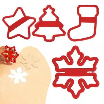 Christmas Stainless Steel Cookie Cutters Prevent Hand Crushing Baking Tools With Cartoon Design 4X Anti-Crushing Hand Small