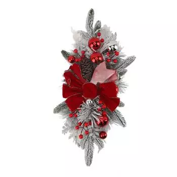 Christmas Staircase Decoration Cordless 60x30cm PVC Exquisite Realistic Stairway Swag for Table красный