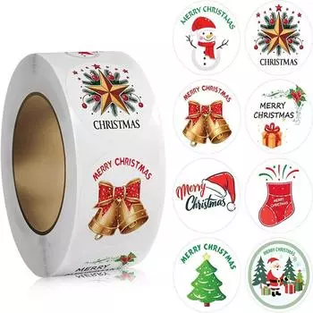 Christmas Stickers Roll 500 Pcs 1 Inch Merry Christmas Stickers Happy Christmas Stickers for DIY, Envelope Seals Boxes Cards Party Favor Decorations 500Pcs/Roll
