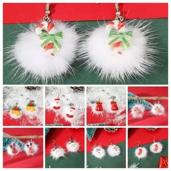 Christmas Stocking Elk Plush Pendant Candy Cane Santa Claus Dangle Earrings Christmas H