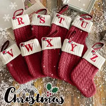Christmas Stocking Knitting Snowflake Letter Socks Christmas Decoration For Home Christmas Alphabet Knitting Sock New Year Gift as picture show