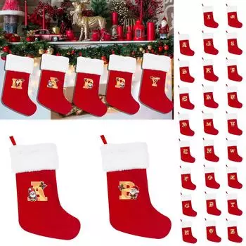 Christmas Stockings Letter A~Z Super Soft Plush Cuff Embroidered Xmas Stockings Stocking Decorations For Family Holiday Season Decor One Size