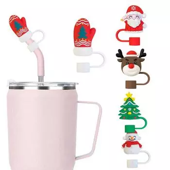 Christmas Straw Cover Cap 10mm Reusable Silicone Straw Dustproof Dust Straw Drinking Cup For St W8S1 1-1pcs