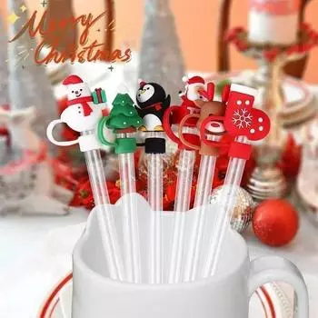 Christmas Straw Covers Caps for Tumblers 10mm Dustproof Straw Toppers for Cups 30 40 Oz Cup Topper Accessories Straw Tips Lid