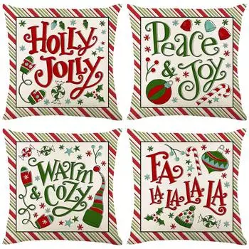 Christmas Stripe Pillow Cover Letter Printed Linen Home Living Room Sofa Cushion Cover Pillow Cover 45*45cm JYM184-1