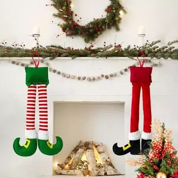 Christmas Stripes Red Elf Legs Hanging Tree Decoration Car Legs Decorative Fireplace Christmas Party Decorations