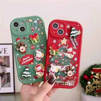 Christmas Style 3D Cartoon Santa Claus Elk Snowman Phone Case for IPhone 15 14 13 12 11 Pro Max X XR XS Max 7 8Plus 14 15 Plus Shockproof Case For iPhone 7 красный