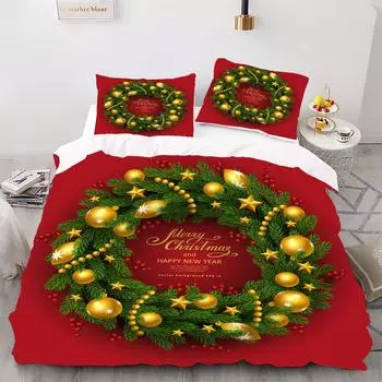 Christmas Style Digital Printed Duvet Kit - Polyester - Bedroom Decor -1 Bed Cover +2 Pillowcases (no pillow core) 173x229cm