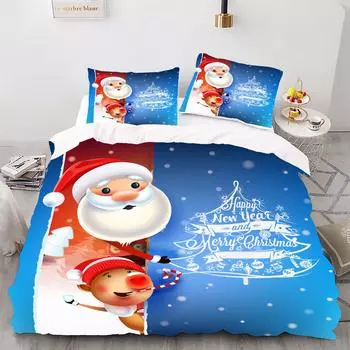 Christmas Style Digital Printed Duvet Kit - Polyester - Bedroom Decor -1 Bed Cover +2 Pillowcases (no pillow core) 173x229cm