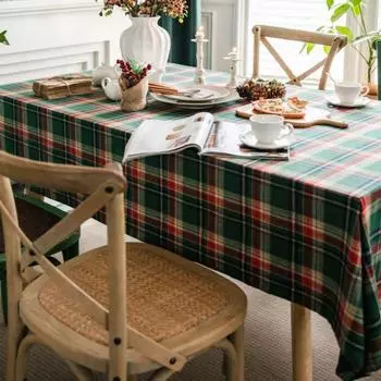 Скатерть в рождественском стиле из хлопковой смеси с красивым клетчатым узором 100*140cm зелёный