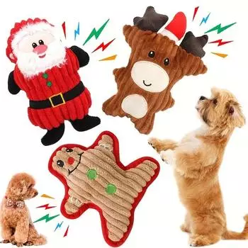 Christmas Style Squeaky Dog Toy Pet Grinding Teeth Squeaky Plush Toy Deer Santa Claus Deer Durable Chew Toy for Dog Teething