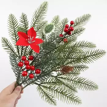 Christmas Supplies 5PCS Christmas Red Berry Articifial Flower Pine Cone Branch Xmas Tree Decors Gift Packaging Home DIY Crafts