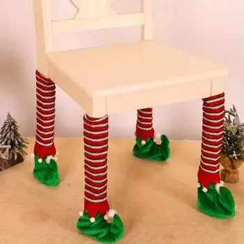 Christmas Table Leg Cover Holiday Chair Stool Decor Cover Family Dining Christmas Decoration Striped Elf Table Foot Cover 1 Pc зелёный