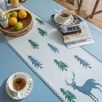 Christmas Table Runner Reindeer Santa Claus Snowflake Winter Kitchen Dining Table Cover for Indoor Outdoor Home Party Decoration 33X140cm розовый