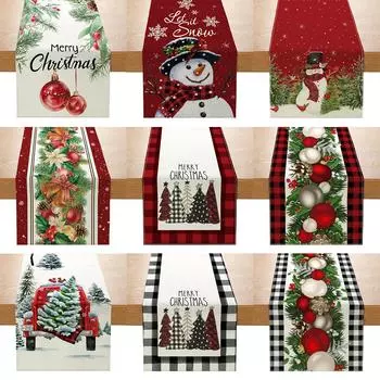 Christmas Table Runner Xmas Linen Table Flag Cover Merry Christmas Decorations For Home Navidad Noel Gifts Snowman Tablecloth
