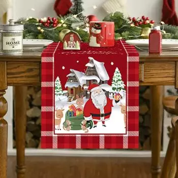 Christmas Table Runners 2024 Xmas Tablecloth Table Cover Merry Christmas Decoration for Home Navidad Noel Gifts New Year 2025