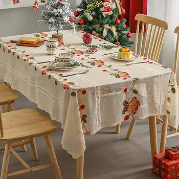 Christmas Tablecloth Bell Table Cloth Premium Favors Supplie Xmas Holiday Covers Square 55x55