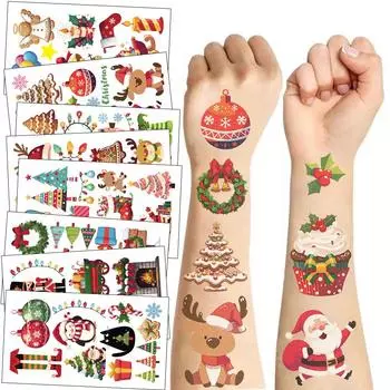 Christmas Tattoo Sticker Waterproof Holiday Party Party Kids Disposable Tattoo Sticker Christmas Series (10 photos/pack)