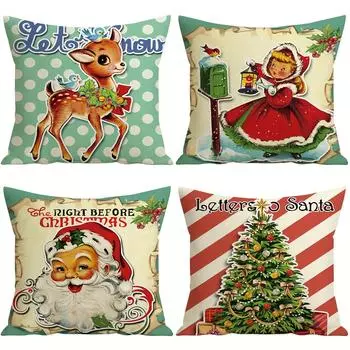 Christmas theme pillowcase New Year gift Retro style Santa Claus fawn pillow cover home room decoration sofa cushion cover 40x40cm