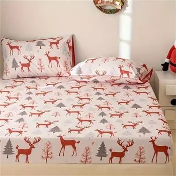 Christmas Theme Santa Hat Design 3-Piece Bedding Set-100% Polyester Microfiber Machine Washable Mattress Cover Durable Sheet 90x200cmx25