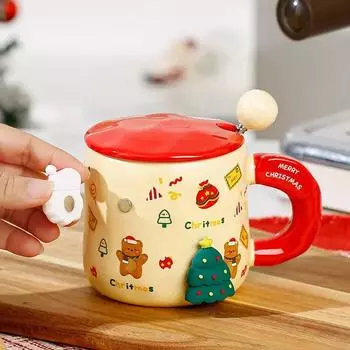Christmas themed ceramic mug coffee cup water cup breakfast milk cup Home kitchen drinking cup Cup body magnet adsorption doll 420ml