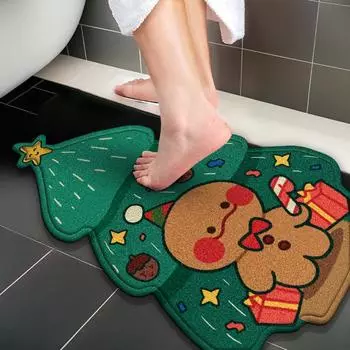 Christmas Themed Gingerbread Man Bathroom Mats Bathroom Anti-Slip Floor Rugs Shower Room Doormat Machine Washable Easier To Dry 50x80cm