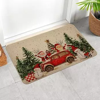 Christmas themed non slip kitchen mat - soft linen, rubber backing, absorbent and durable, perfect for living rooms, door mats 43CMx74CM