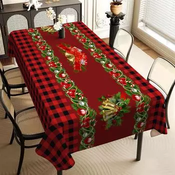 Christmas Themed Rectangle Tablecloth Winter Xmas Bell Buffalo Plaid Table Cloth Holiday Wedding Party Decor Navidad Decorations 50x50cm napkin