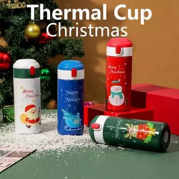 Christmas Thermal Cup Water Bottle Protable Korean Super Cute Cup Cartoon High Beauty Female Portable Anti Drop Vacuum Flasks 380ml