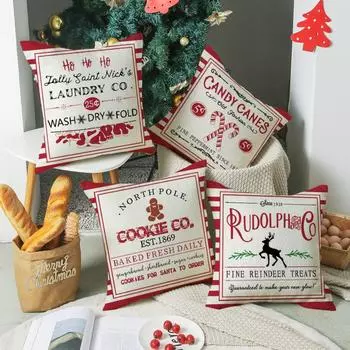 Christmas throw pillow case linen print home pillow backrest sofa cushion cover lumbar support without pillow core 45*45cm