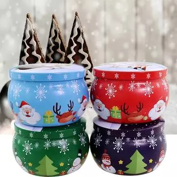 Christmas Tin Box Mini Christmas Tinplate Round Candy Jar Candy Jar Gift Christmas Scented Tin Can Round Candle Container