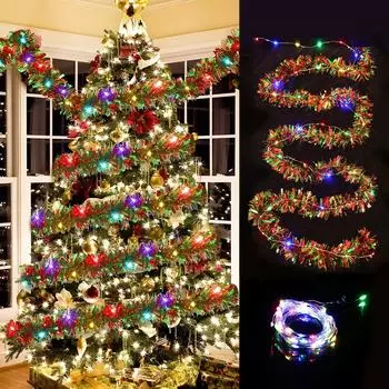 Christmas Top Ribbon with Light String Christmas Decorations For Home 2024 Xmas Tree Hanging Pendant Navidad Natal New Year 2025