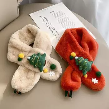 Christmas Tree Children s Scarf Winter Thickened Warm Baby Scarf Soft Skin friendly Premium Feeling for Boys and Girls 75*10cm белый