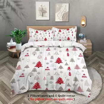 Christmas Tree Digital Printing Polyester Three-Piece Quilt Cover Washed Cotton Quilt Sheet Pillowcase Distribution 135x200cm