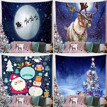 Christmas Tree Elk Pattern Tapestry Living Room Sofa Home Decor Christmas Gift 100x75cm