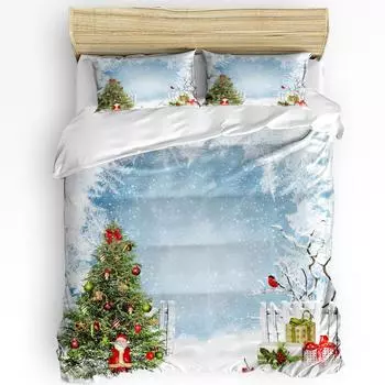 Christmas Tree Gifts Santa Claus Bells Snowflakes 3pcs Bedding Set For Bed Home Textile Duvet Cover Quilt Cover Pillowcase EU single(135x200cm)