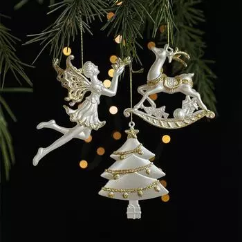 Christmas Tree Hanging Ornaments Glitter White Angel Deer Pendant Decoration for Home New Year 2024 Xmas Party Navidad Gift