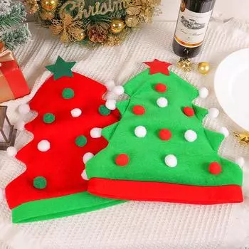 Christmas Tree Hat Green Red Santa Xmas tree cap Non-woven Elf Hat Christmas Gift For kids adult New Year Navidad Party Decor AS photo красный