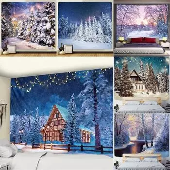 Christmas Tree Landscape Living Room Bedroom Home Wall Decoration Tapestry 100x75cm