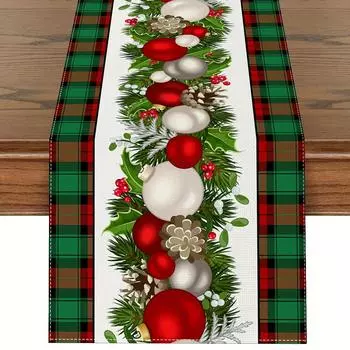 Christmas Tree Leaves Linen Table Runners Dresser Scarf Winter Festive Party Table Runner for Washable Xmas Home Decoration 2025 150x33cm 59x13inch