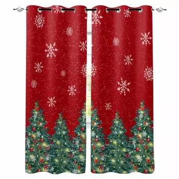 Christmas Tree Lights Bows Stars Snowflakes Blackout Curtains For Living Room Bedroom Window Treatment Blinds Kitchen Drapes W135 x H60cm