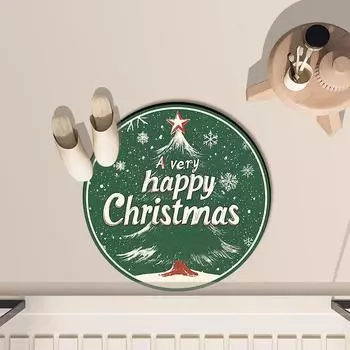 Christmas Tree Mat Round Diatom Mud Christmas Wind Mat New Year Atmosphere Carpet Bedroom Living Room Decoration 80 * 80CM Diatom Mud