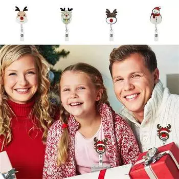 Christmas Tree Name Card Holder Retractable Badge Reel Christmas Badge Holder ID Card Badge Clip 01