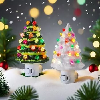 Christmas Tree Night Lamp Electric US Plug LED For Halloween Christmas Room Decoration Cute Children s Night Light Holiday Gifts белый