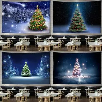 Christmas Tree Night Scenery Tapestry Bedroom Living Room Home Christmas Wall Decoration 100x75cm