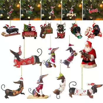 Christmas Tree Ornament Funny Dachshund Dog Pendant Decorative Xmas Tree Hanging Ornament New Year Holiday Party Supplies